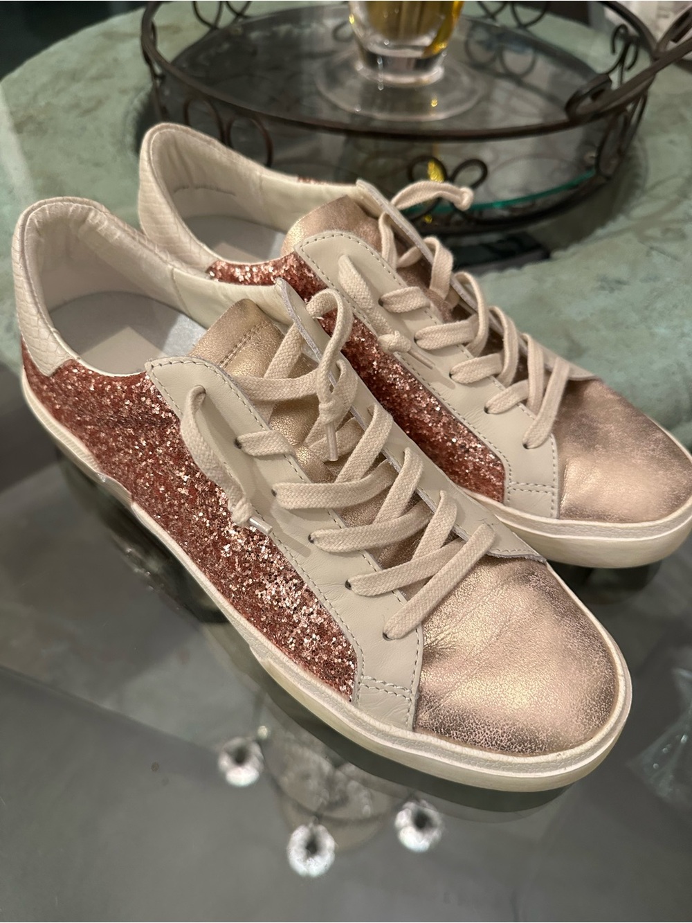 Dolce Vita Zina Glitter Accent Rose Gold Sneakers $139 sz 9.5